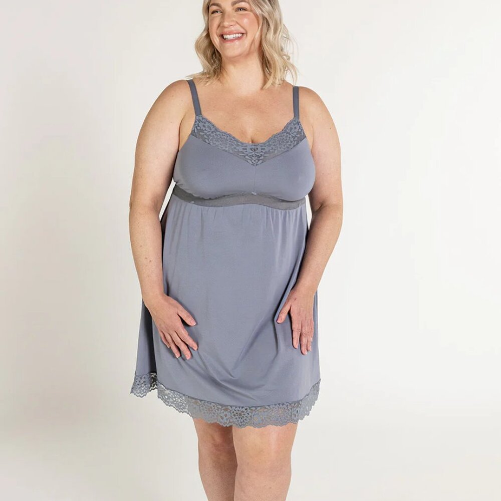 NEW❤️ Sleep Chemise by UNDERSTANCE. "Soft Bliss" In Stone Blue size Medium